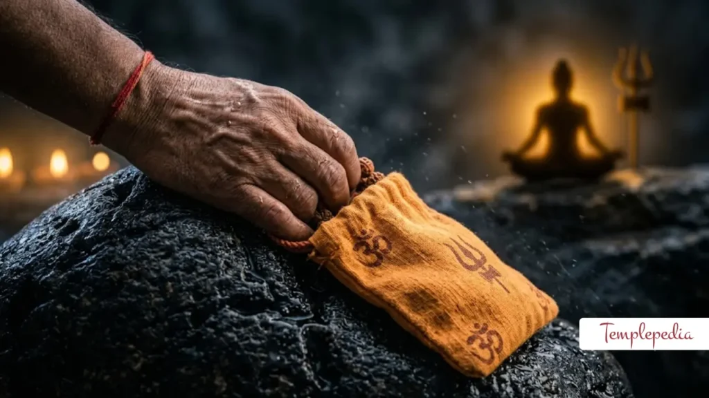 Spiritual Japa Mala kept safely inside a protective cotton bag